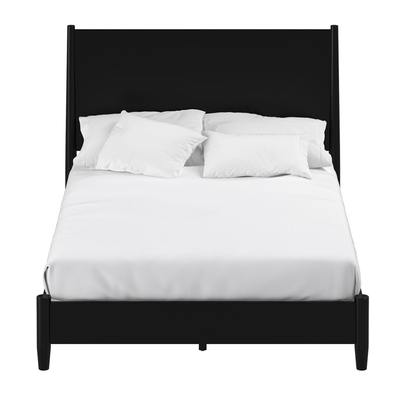 Alpine Furniture Flynn Mid Century Modern Wood Queen Panel Bed in Black