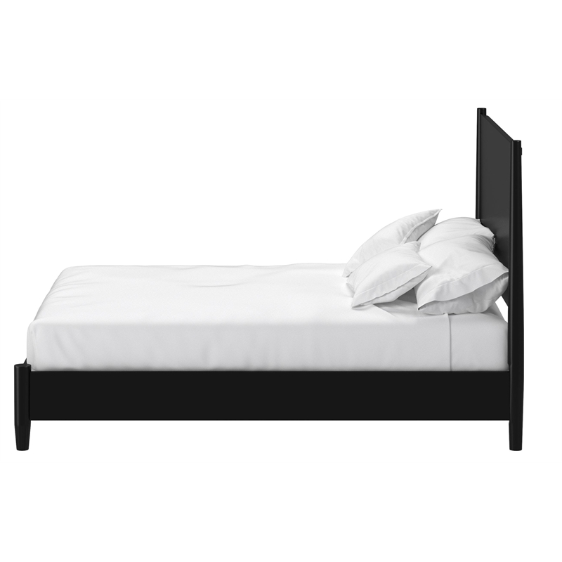 Alpine Furniture Flynn Mid Century Modern Wood Queen Panel Bed in Black