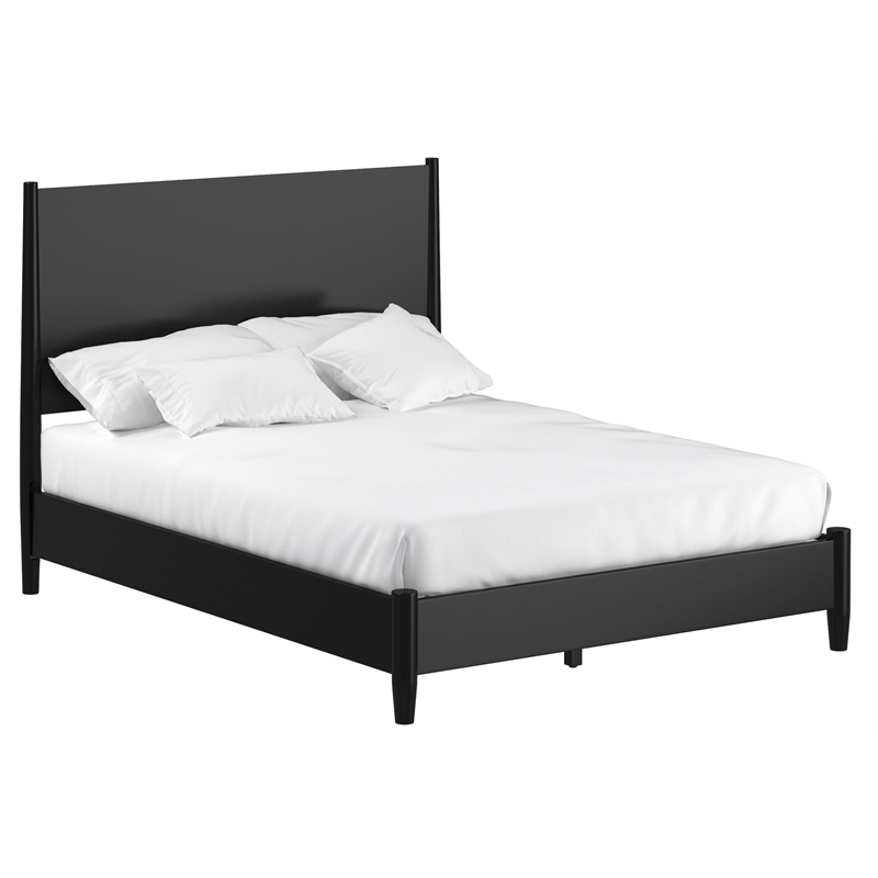 Alpine Furniture Flynn Mid Century Modern Wood Full Size Panel Bed in Black