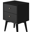 Alpine Furniture Flynn Mid Century Modern Wood 2 Drawer Nightstand in Black
