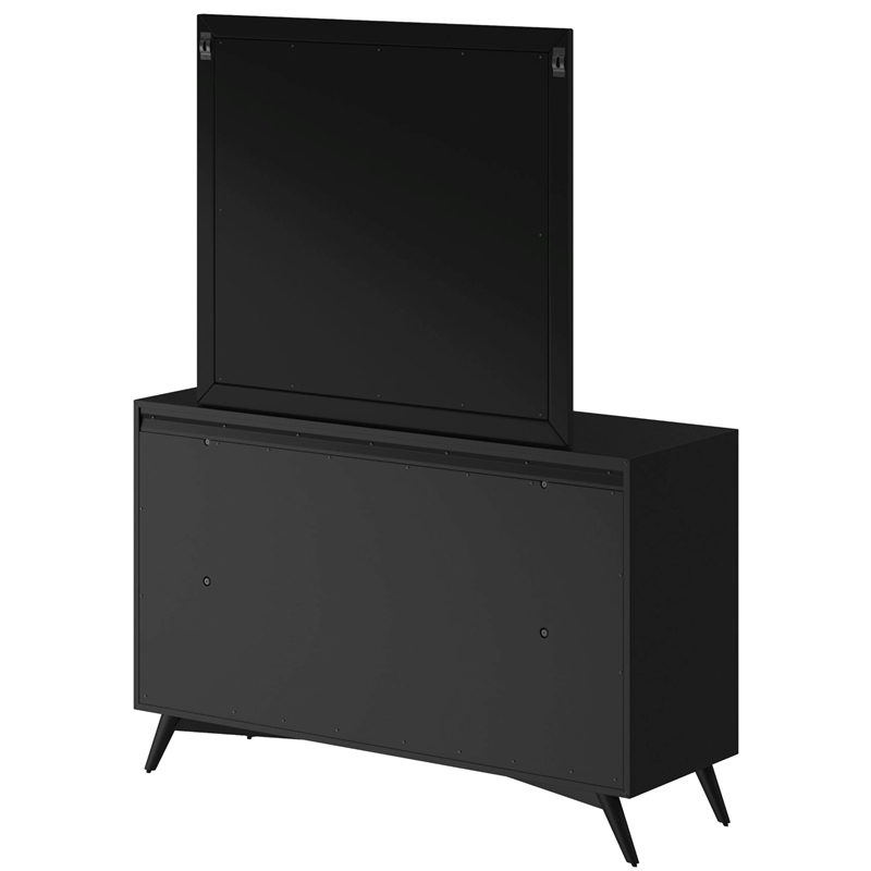 Alpine Furniture Flynn Mid Century Modern Wood 7 Drawer Dresser in Black