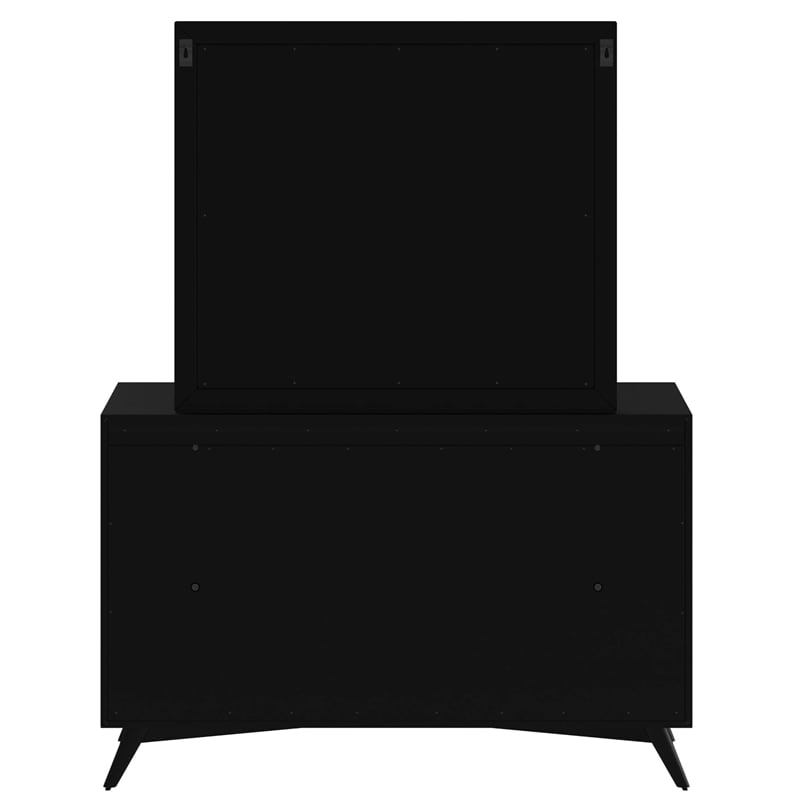 Alpine Furniture Flynn Mid Century Modern Wood 7 Drawer Dresser in Black