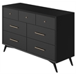 Alpine Furniture Flynn Mid Century Modern Wood 7 Drawer Dresser in Black