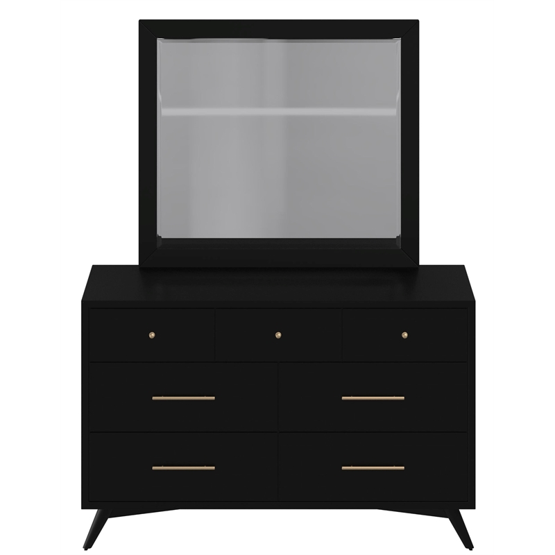 Alpine Furniture Flynn Mid Century Modern Wood 7 Drawer Dresser in Black