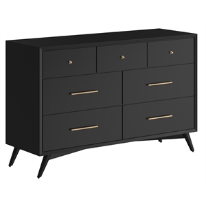 Alpine Furniture Flynn Mid Century Modern Wood 7 Drawer Dresser in Black