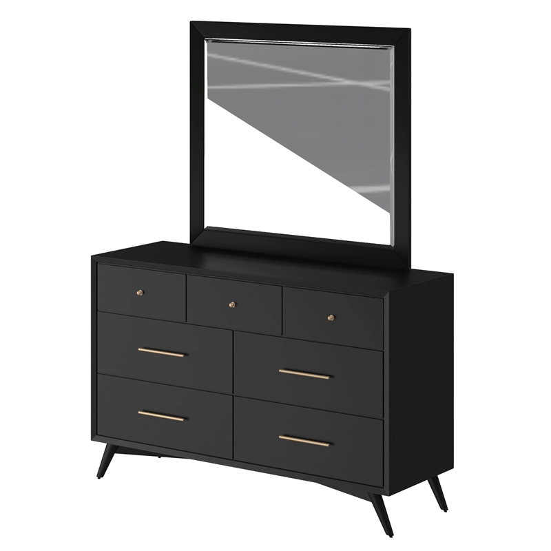 Alpine Furniture Flynn Mid Century Modern Wood Mirror in Black