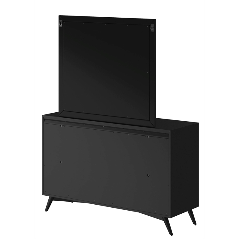 Alpine Furniture Flynn Mid Century Modern Wood Mirror in Black