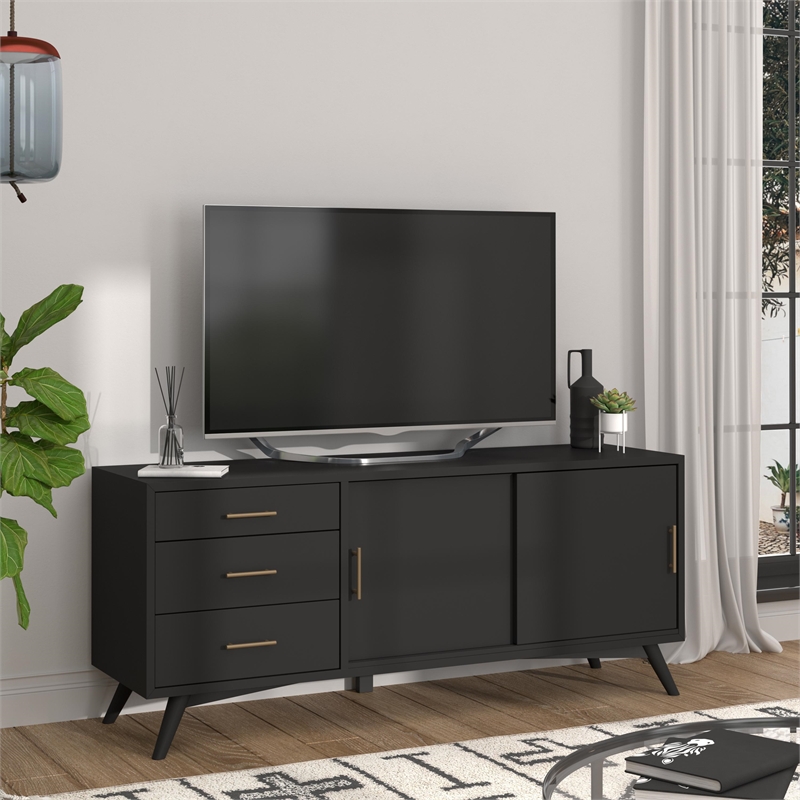 Alpine Furniture Flynn Large Wood TV Console in Black