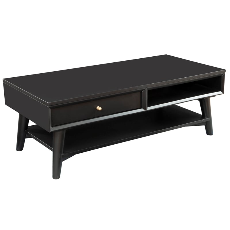 Alpine Furniture Flynn Wood 1 Drawer Coffee Table in Black