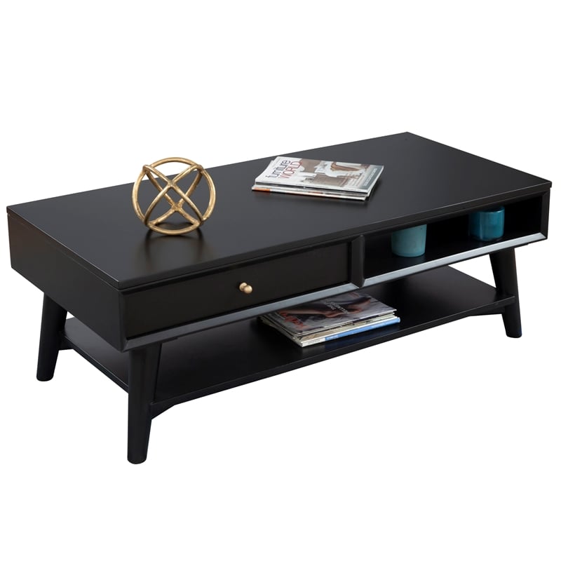 Alpine Furniture Flynn Wood 1 Drawer Coffee Table in Black