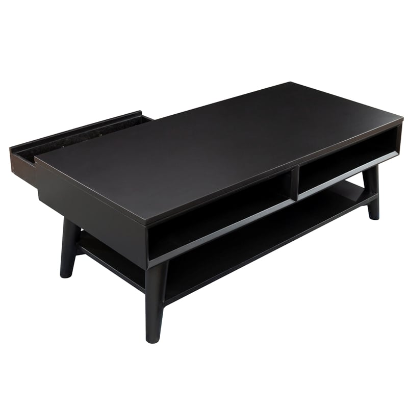 Alpine Furniture Flynn Wood 1 Drawer Coffee Table in Black