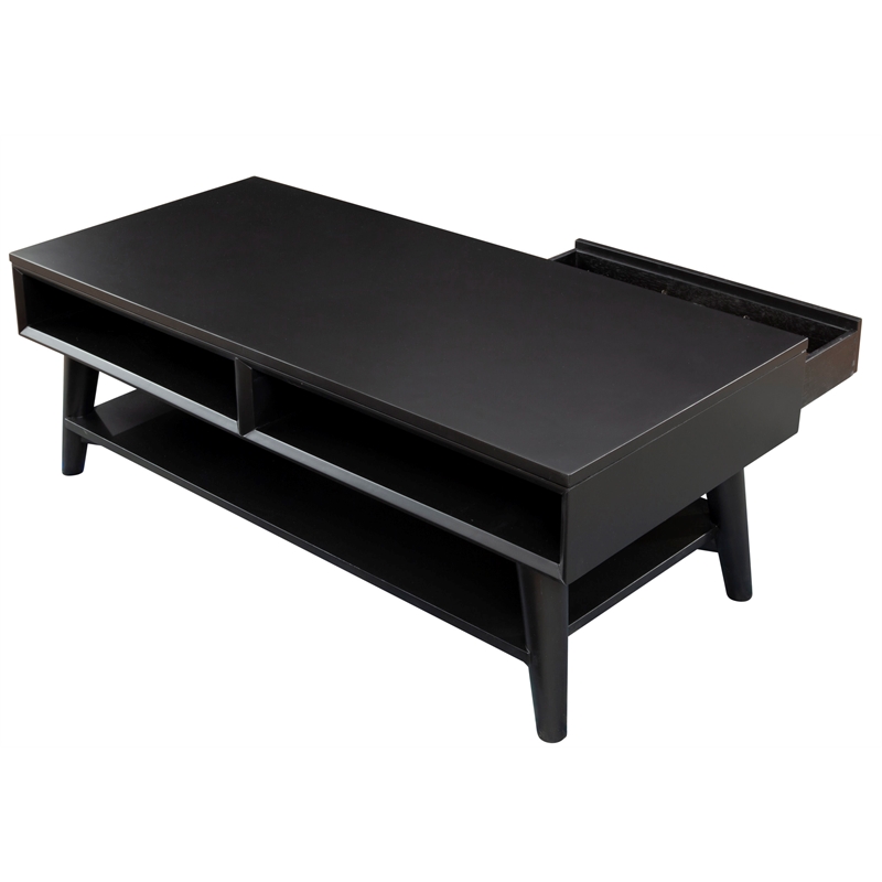 Alpine Furniture Flynn Wood 1 Drawer Coffee Table in Black
