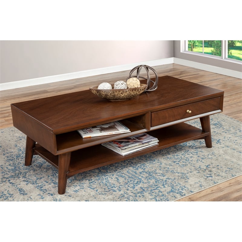 Alpine Furniture Flynn Wood 1 Drawer Coffee Table in Walnut