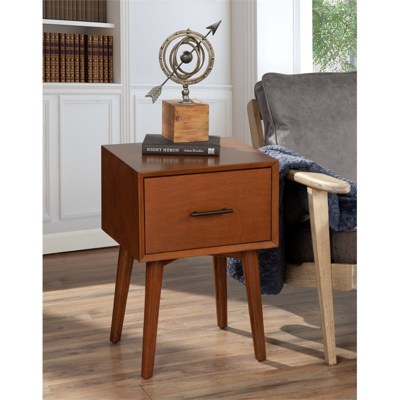 Alpine Furniture Flynn Wood 1 Drawer End Table in Acorn (Brown)