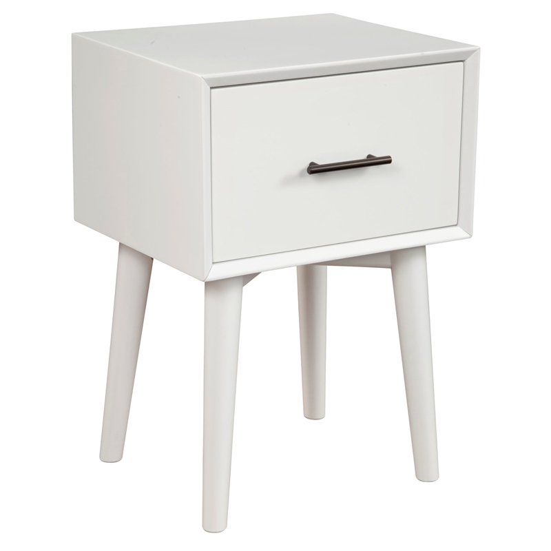 Alpine Furniture Flynn Wood 1 Drawer End Table in White