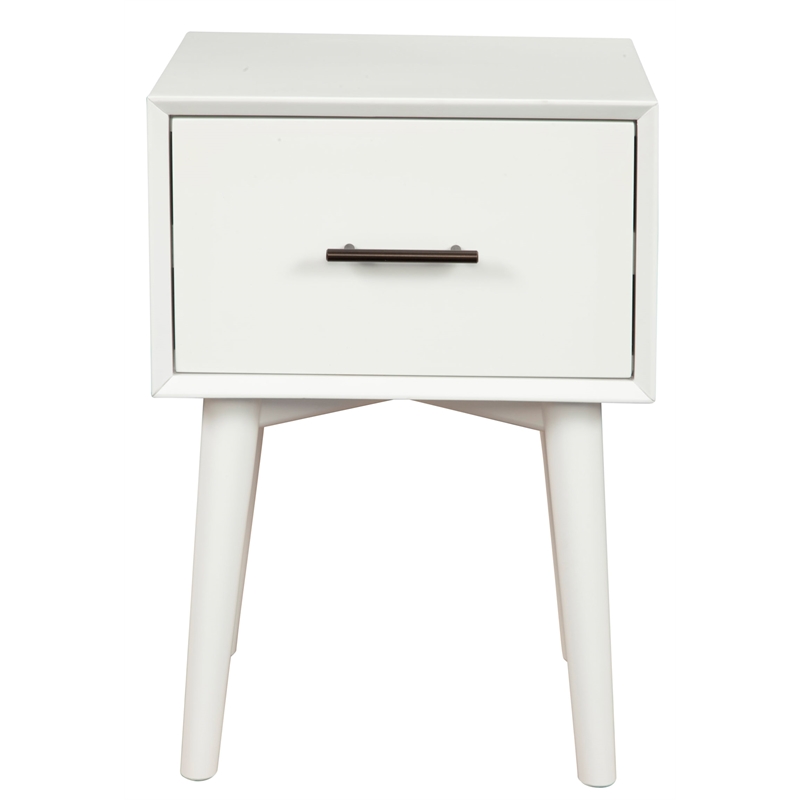 Alpine Furniture Flynn Wood 1 Drawer End Table in White