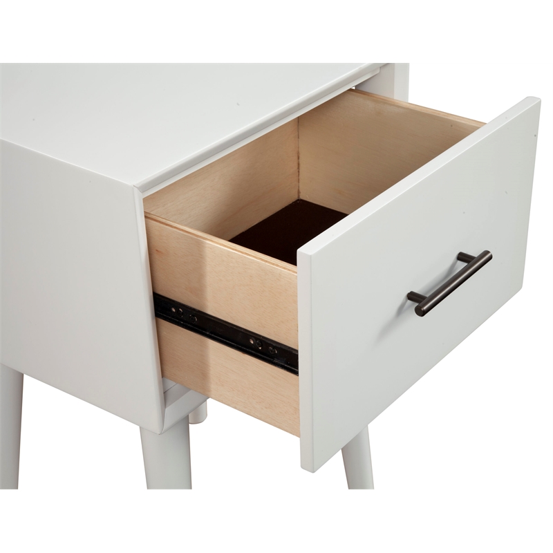 Alpine Furniture Flynn Wood 1 Drawer End Table in White