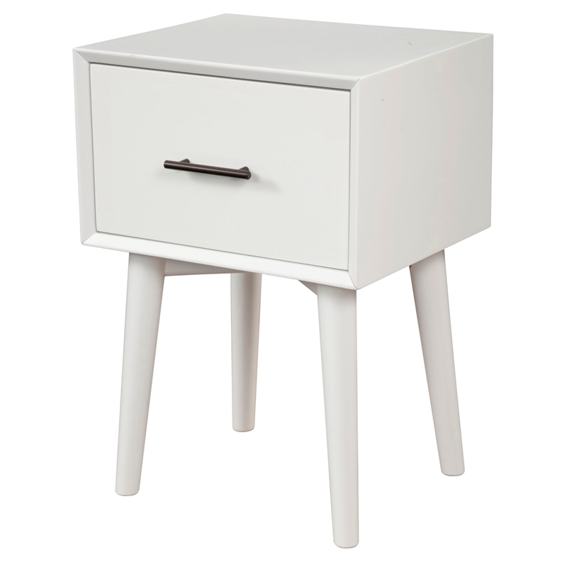 Alpine Furniture Flynn Wood 1 Drawer End Table in White