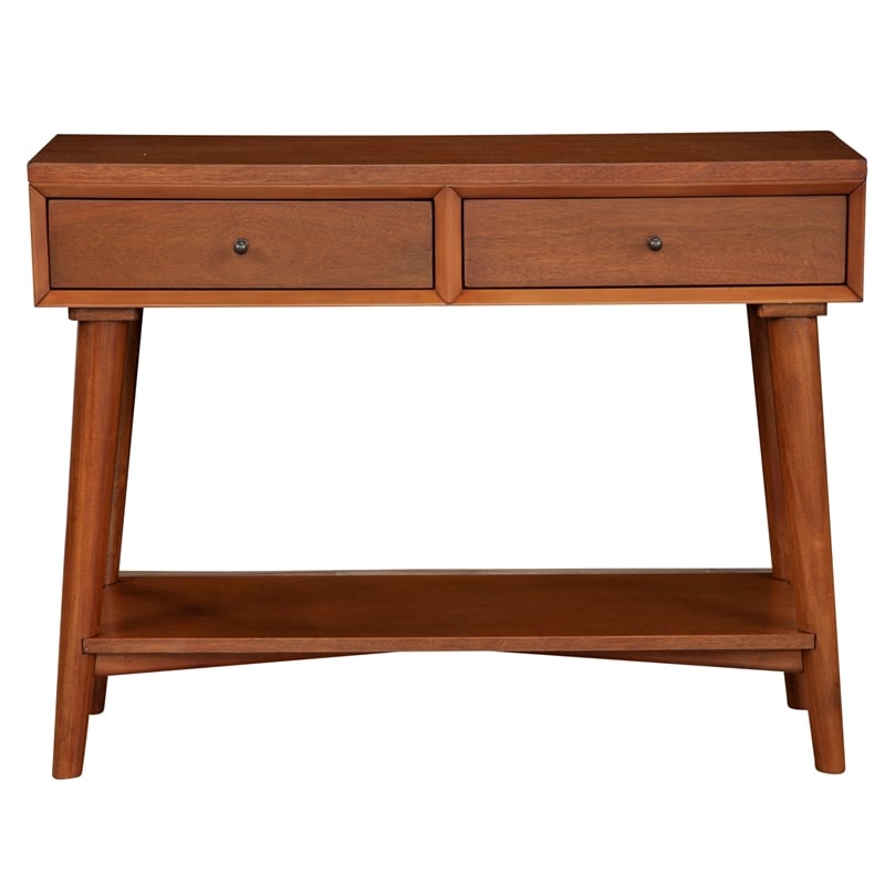 Alpine Furniture Flynn Wood Console Table with 2 Drawers in Acorn (Brown)