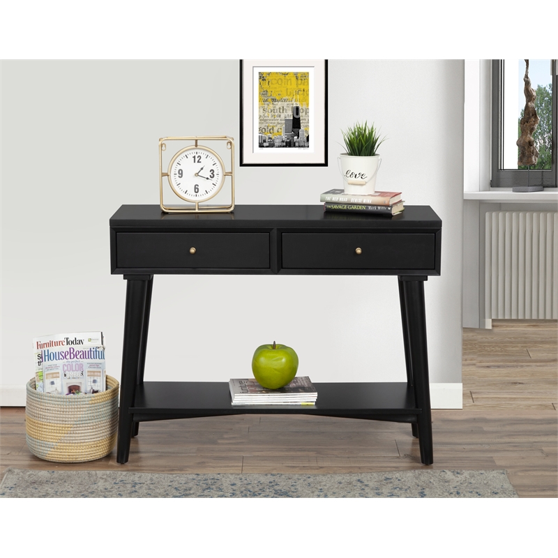 Alpine Furniture Flynn Wood Console Table with 2 Drawers in Black