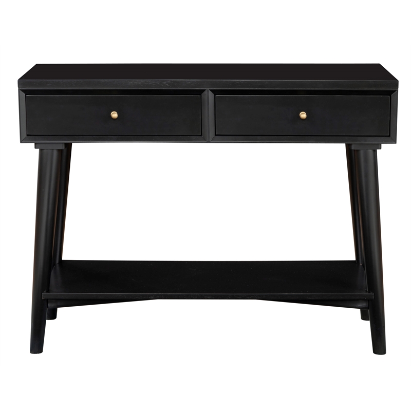 Alpine Furniture Flynn Wood Console Table with 2 Drawers in Black