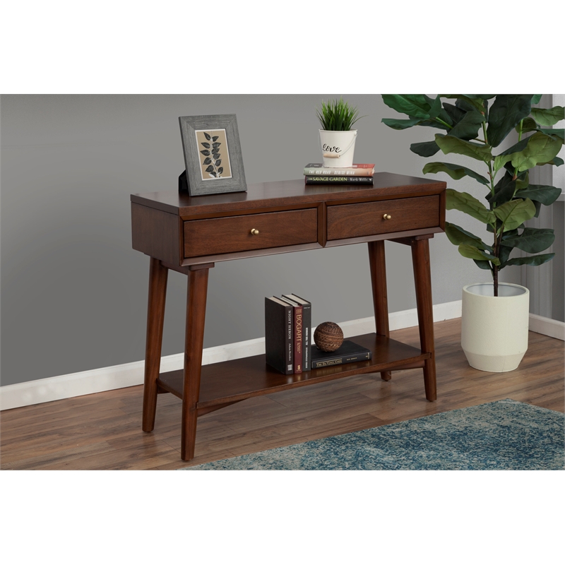 Alpine Furniture Flynn Wood Console Table with 2 Drawers in Walnut