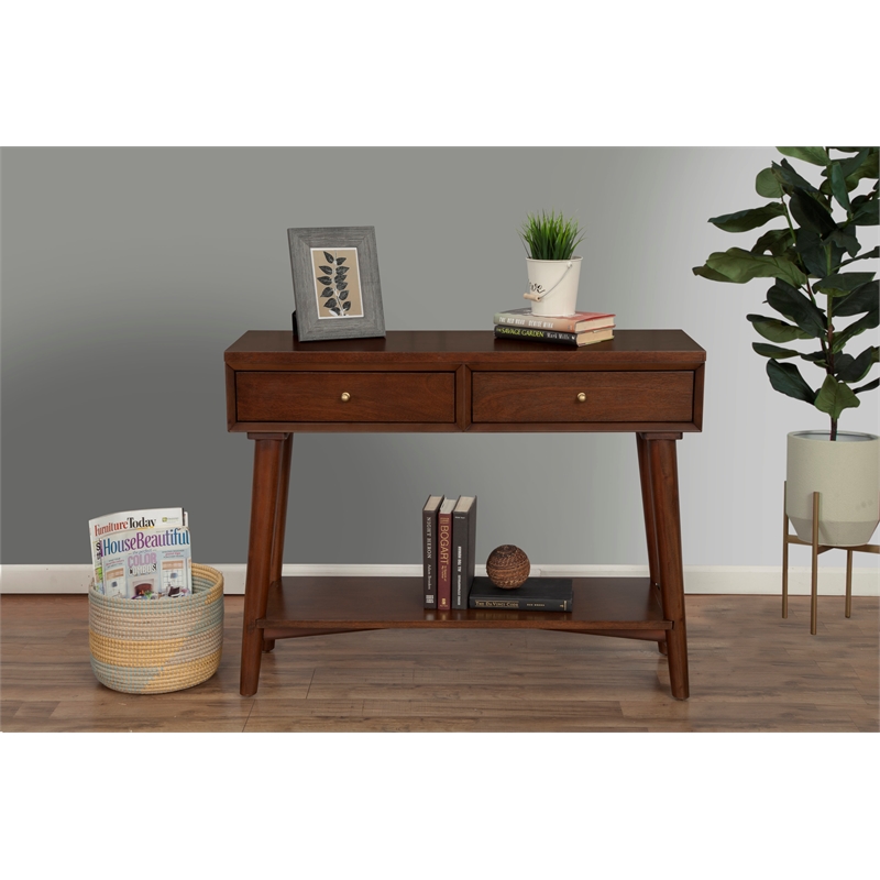 Alpine Furniture Flynn Wood Console Table with 2 Drawers in Walnut