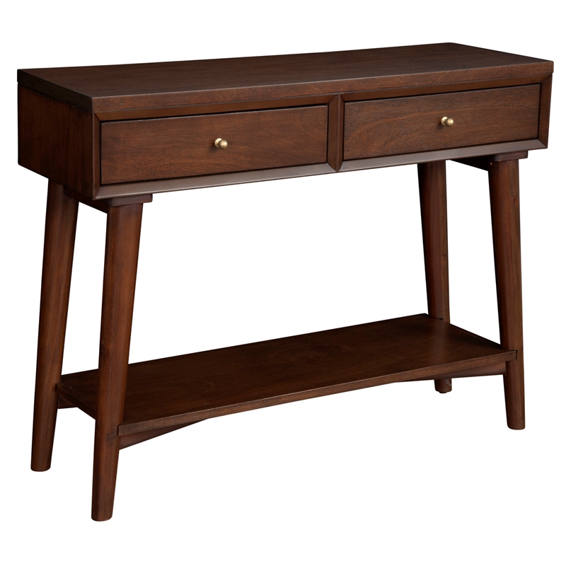 Alpine Furniture Flynn Wood Console Table with 2 Drawers in Walnut