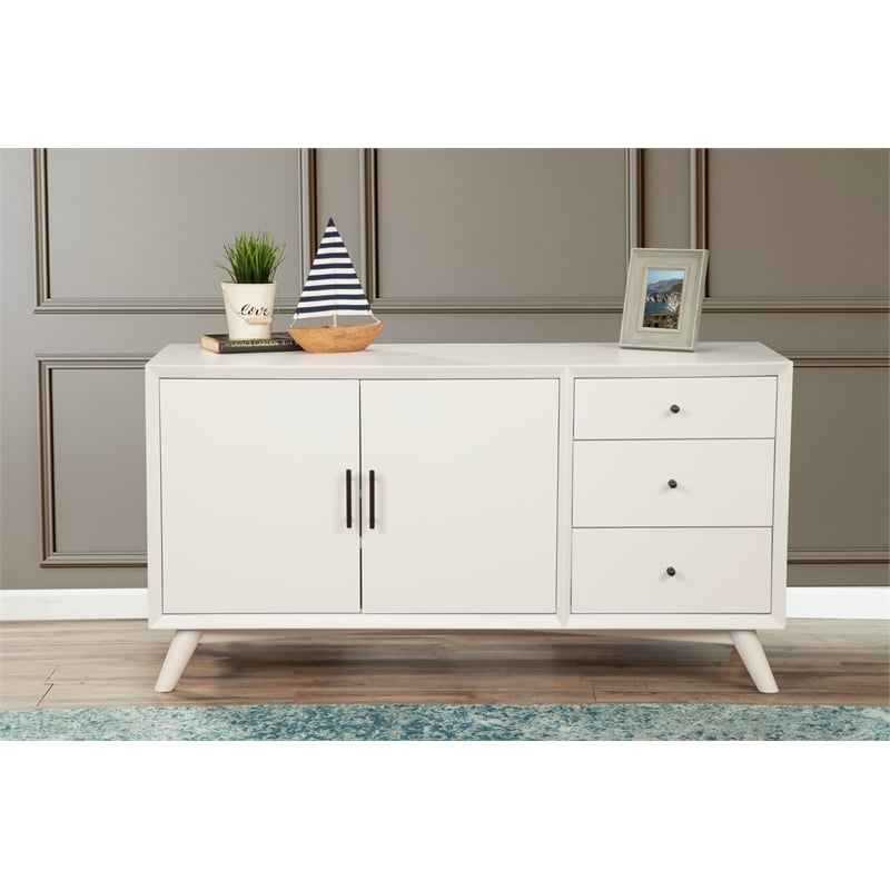 Alpine Furniture Flynn Wood 3 Drawer Sideboard in White