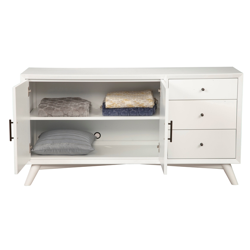 Alpine Furniture Flynn Wood 3 Drawer Sideboard in White