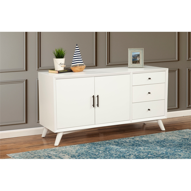 Alpine Furniture Flynn Wood 3 Drawer Sideboard in White