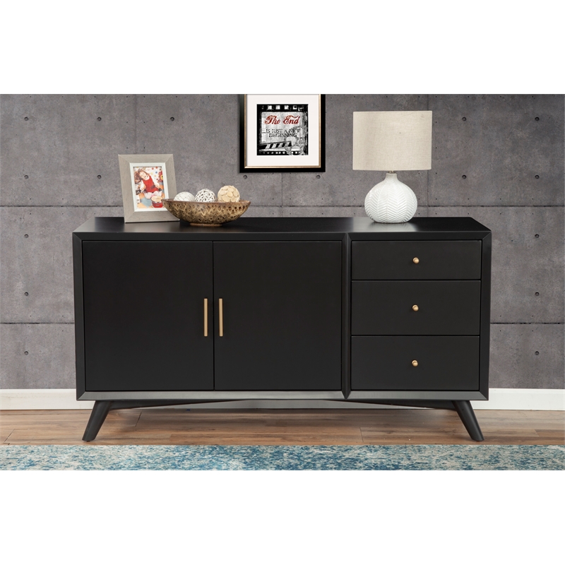 Alpine Furniture Flynn Wood 3 Drawer Sideboard in Black