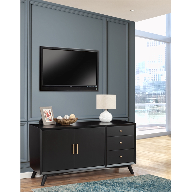Alpine Furniture Flynn Wood 3 Drawer Sideboard in Black