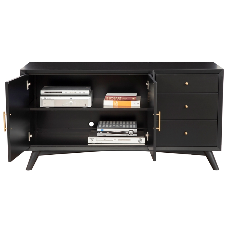 Alpine Furniture Flynn Wood 3 Drawer Sideboard in Black