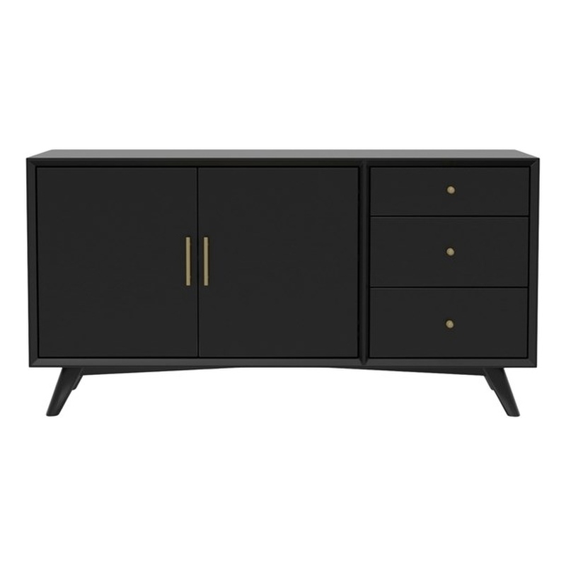 Alpine Furniture Flynn Wood 3 Drawer Sideboard in Black
