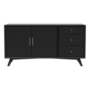 Alpine Furniture Flynn Wood 3 Drawer Sideboard in Black