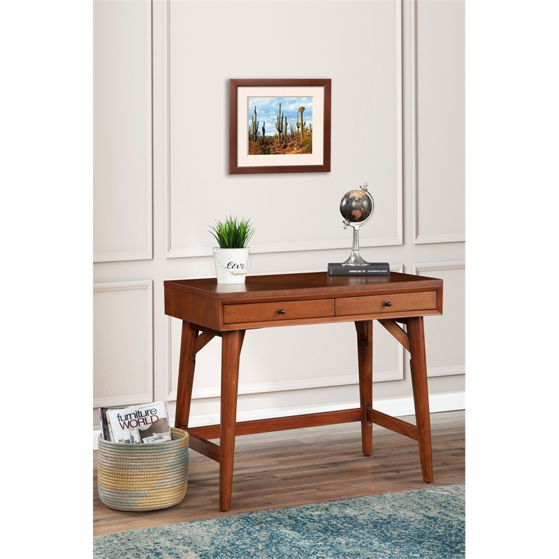 Alpine Furniture Flynn Wood 2 Drawer Desk in Acorn (Brown)