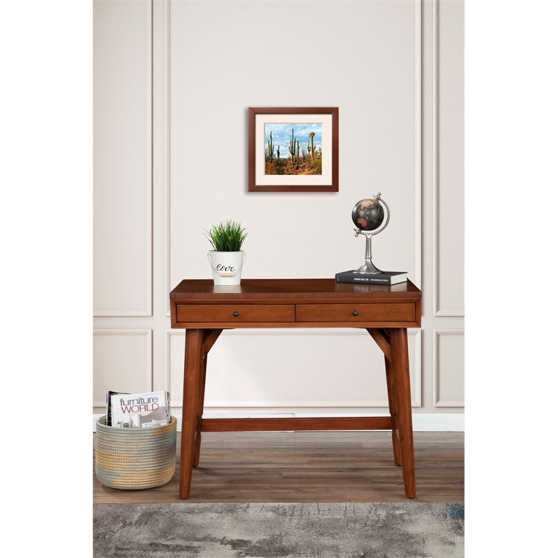 Alpine Furniture Flynn Wood 2 Drawer Desk in Acorn (Brown)