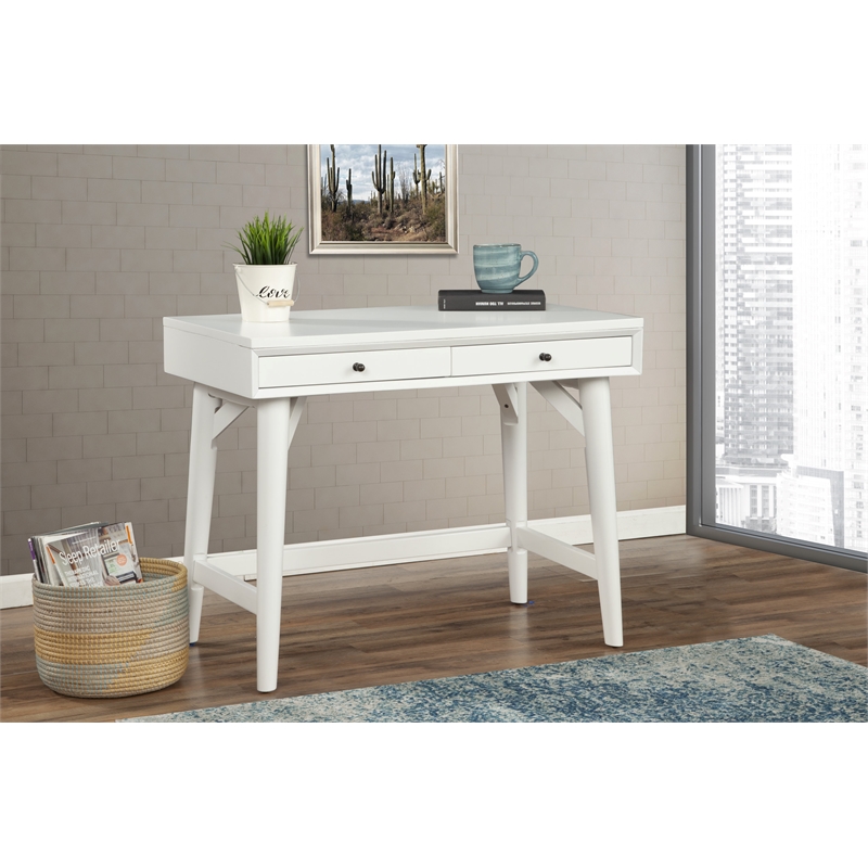 Alpine Furniture Flynn Wood 2 Drawer Desk in White