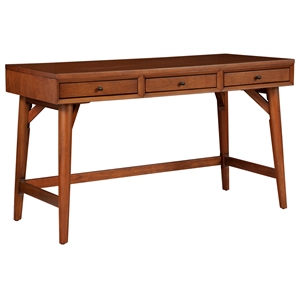 alpine furniture flynn large wood 3 drawer desk in acorn (brown)