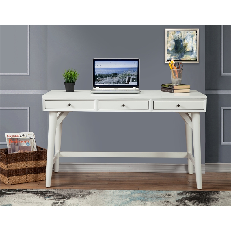 Alpine Furniture Flynn Large Wood 3 Drawer Desk in White