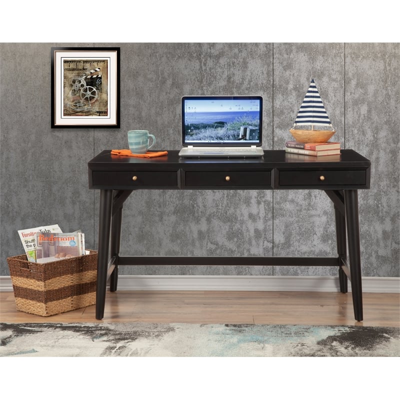 Alpine Furniture Flynn Large Wood 3 Drawer Desk in Black