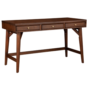 alpine furniture flynn large wood 3 drawer desk in walnut