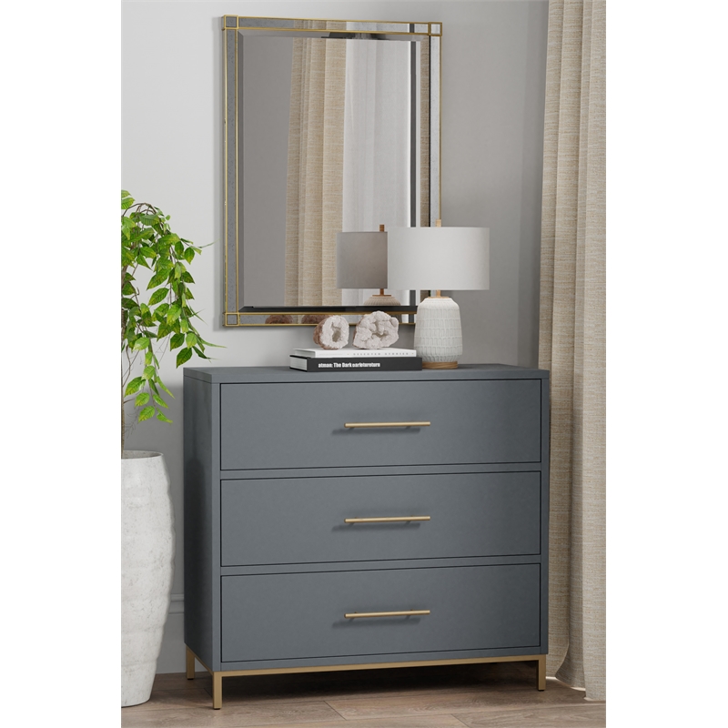 Alpine Furniture Madelyn Three Drawer Small Chest in Slate Gray