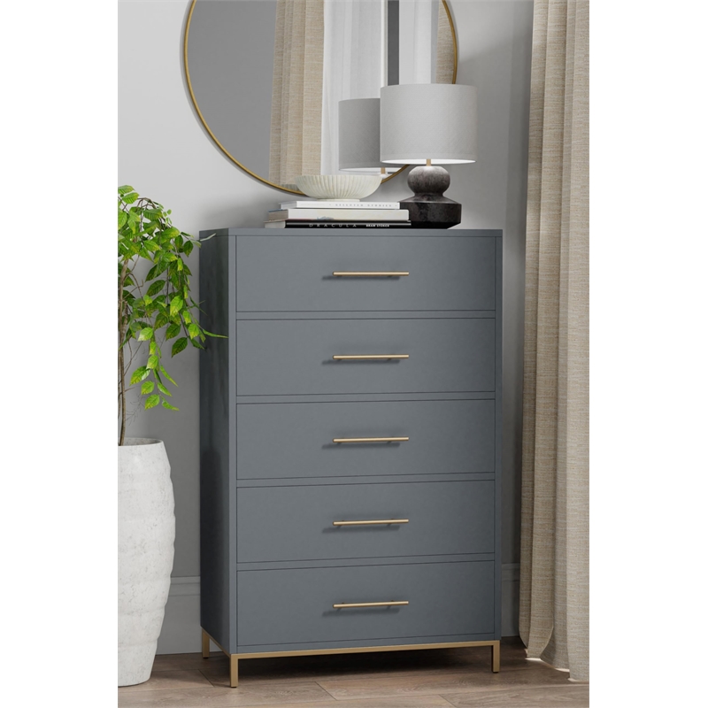 Alpine Furniture Madelyn Five Drawer Chest in Slate Gray