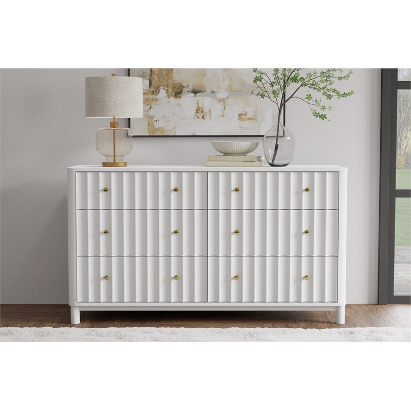 Alpine Furniture Stapleton 6 Drawer Dresser in White