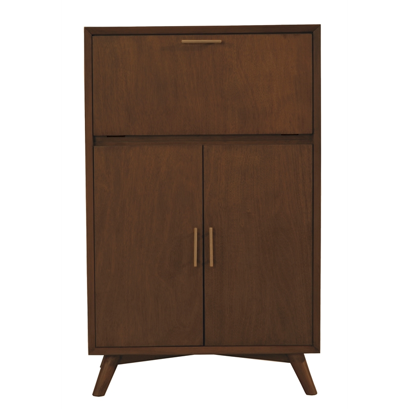 Alpine Furniture Flynn Large Bar Cabinet with Drop Down Tray in Walnut