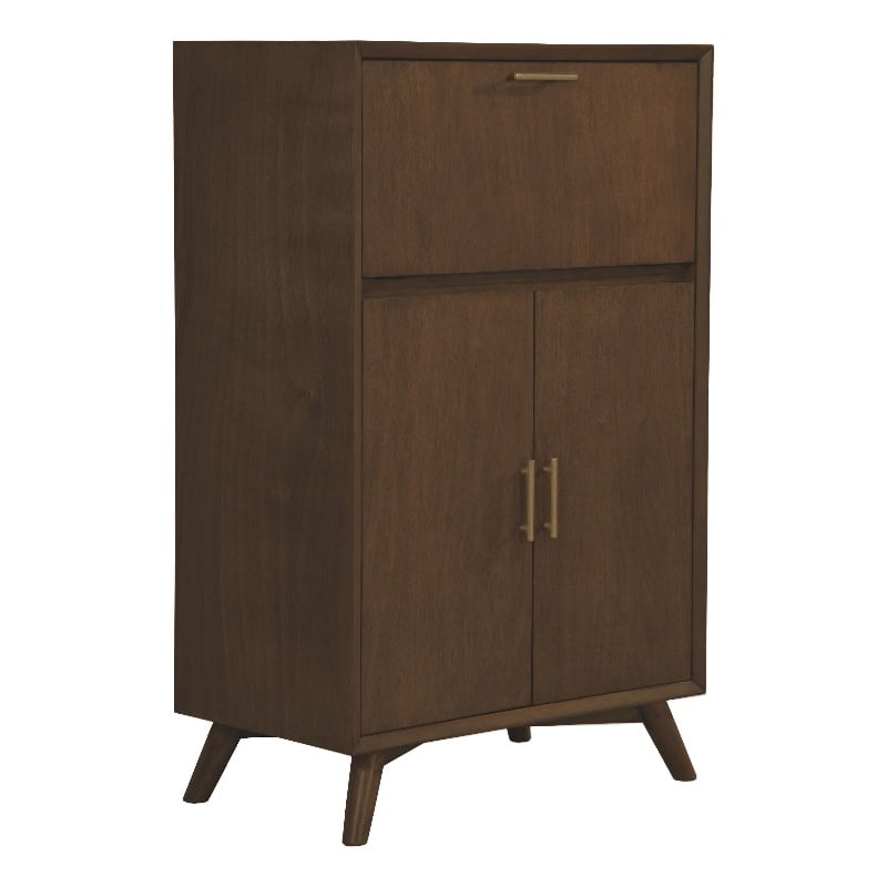 Alpine Furniture Flynn Large Bar Cabinet with Drop Down Tray in Walnut