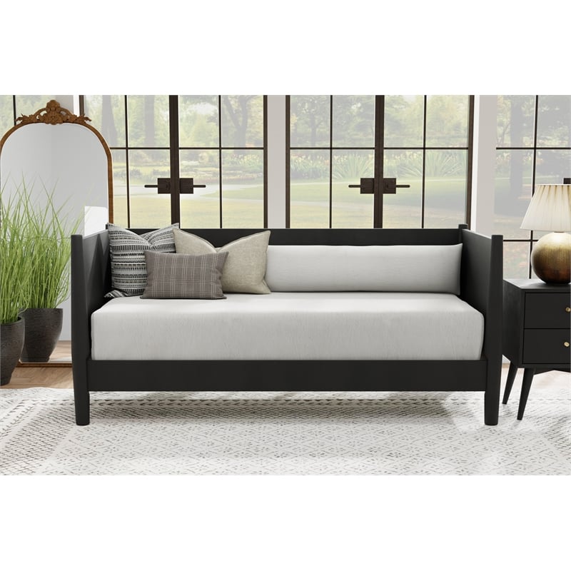 Alpine Furniture Flynn Mid Century Modern Twin Size Wood Day Bed in Black