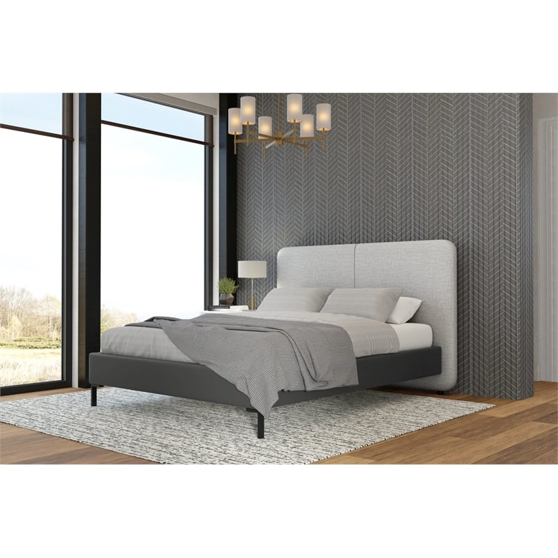 Alpine Furniture Walden Upholstered Full Platform Bed in Gray